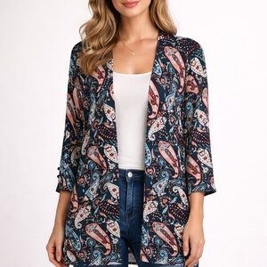 NEW RED Women's Cardigan Size M Teal Paisley Casual Party Cocktail Work Office